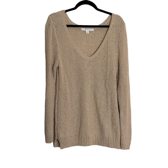 Boston Proper Cotton Knit V-Neck Sweater Tan Size M - Picture 1 of 5